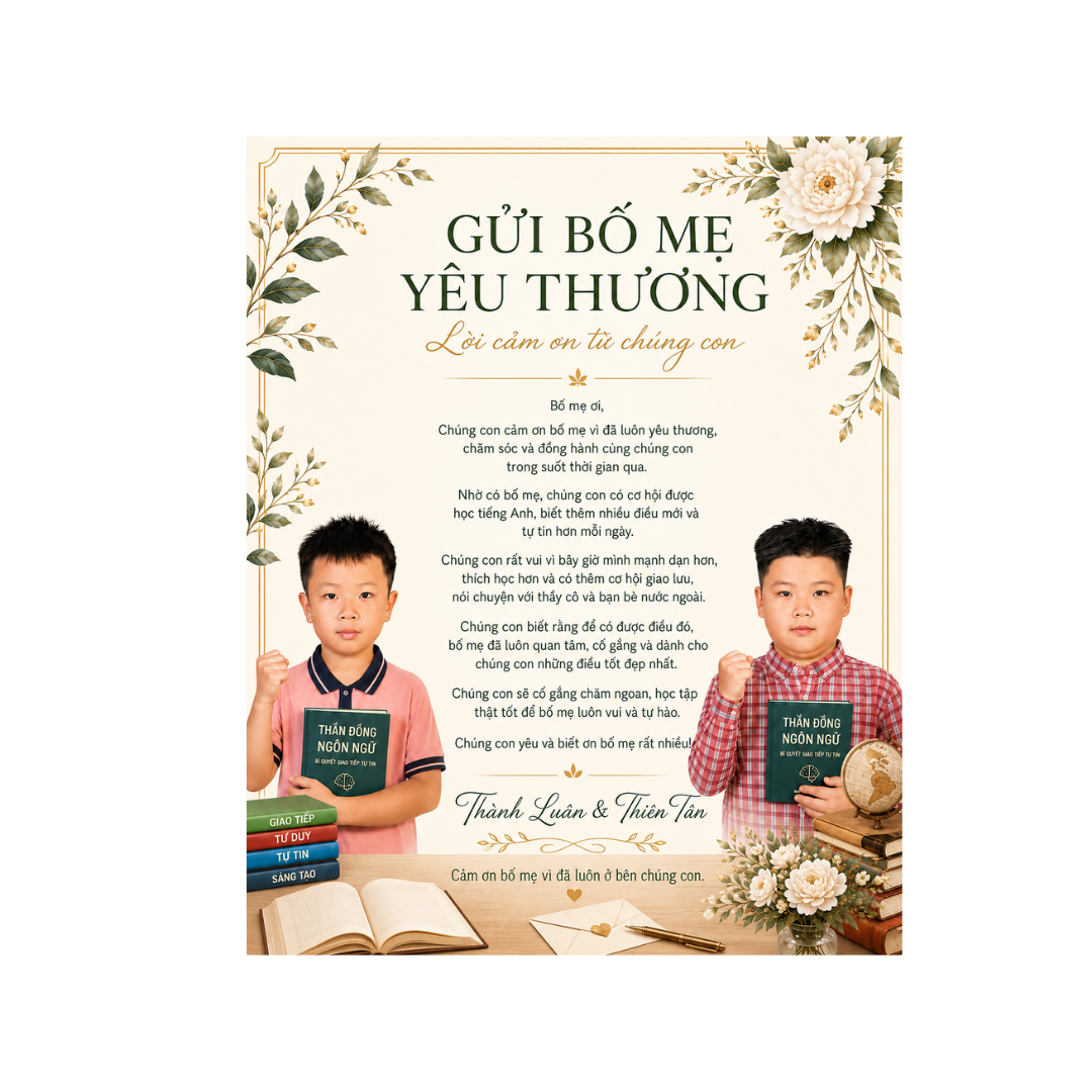 Thiệp lời cảm ơn của học viên gửi bố mẹ được MNEE cho phép công bố